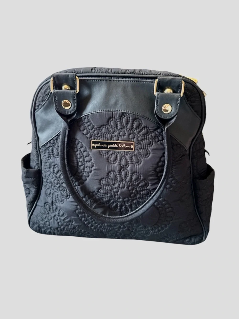 Petunia Pickle Bottom Black Quilted Floral-Embossed Tote NWOT
